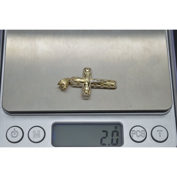 Real Solid 10K Yellow Gold Jesus Cross Oval Diamond Cut Pendant 2.0gr - Picture 5 of 6